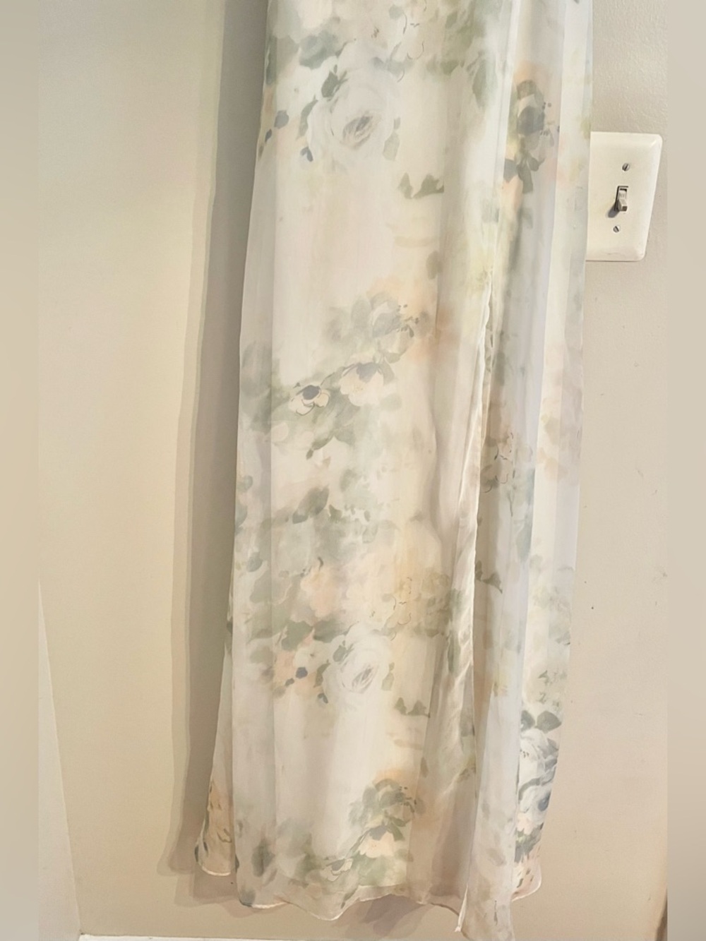 Jenny Yoo Collection Floral Chiffon Maxi Dress Green Cream V-Neck Gown Size 6 - Picture 5 of 15